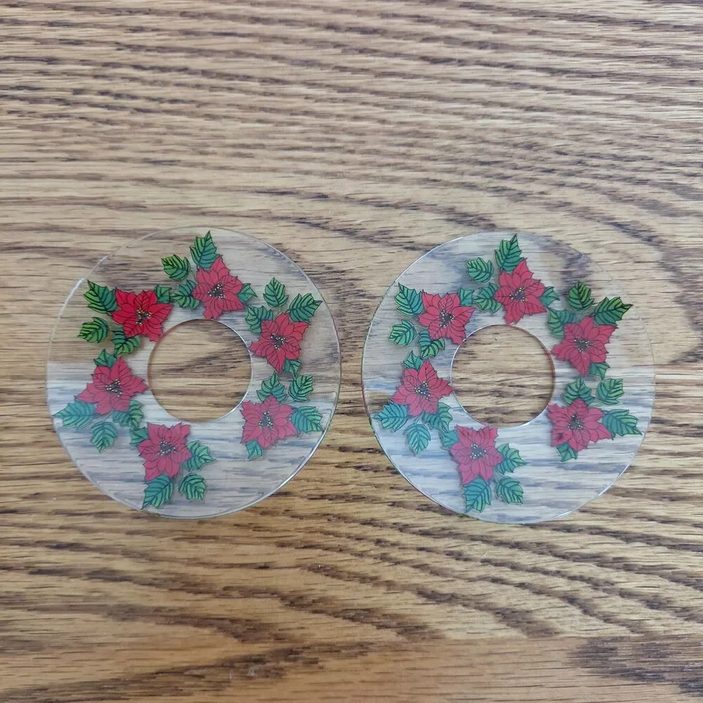 Vintage Candle Bobeches Wax Drip Catchers Pairs Clear, Green, & Poinsettia Pairs